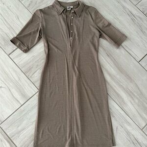 Classic Collared Knit Dress in Taupe with slits on each side. Size M.